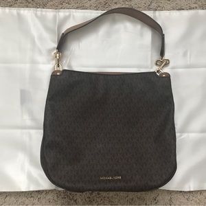 Michael Kors large monogrammed satchel. Brown/beige/gold